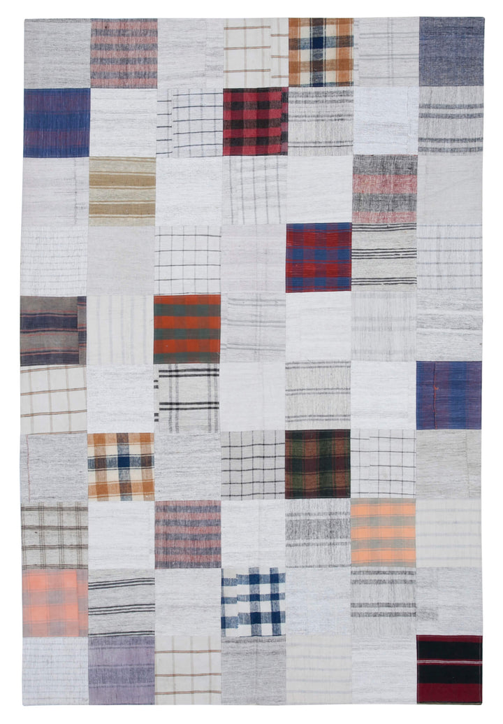 7x10 White Kilim Patchwork Rug - 30350