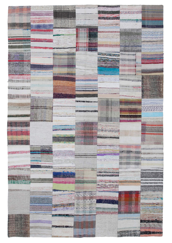 7x10 White Kilim Patchwork Rug - 30368