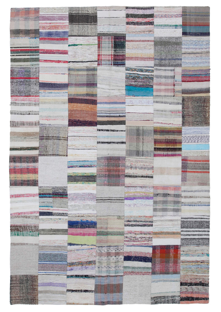 7x10 White Kilim Patchwork Rug - 30368