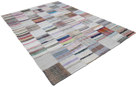 7x10 White Kilim Patchwork Rug - 30368