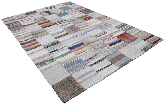 7x10 White Kilim Patchwork Rug - 30368