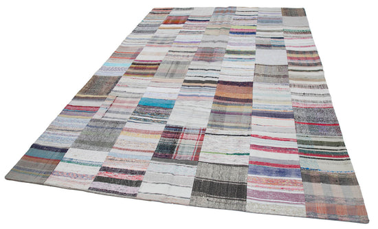 7x10 White Kilim Patchwork Rug - 30368