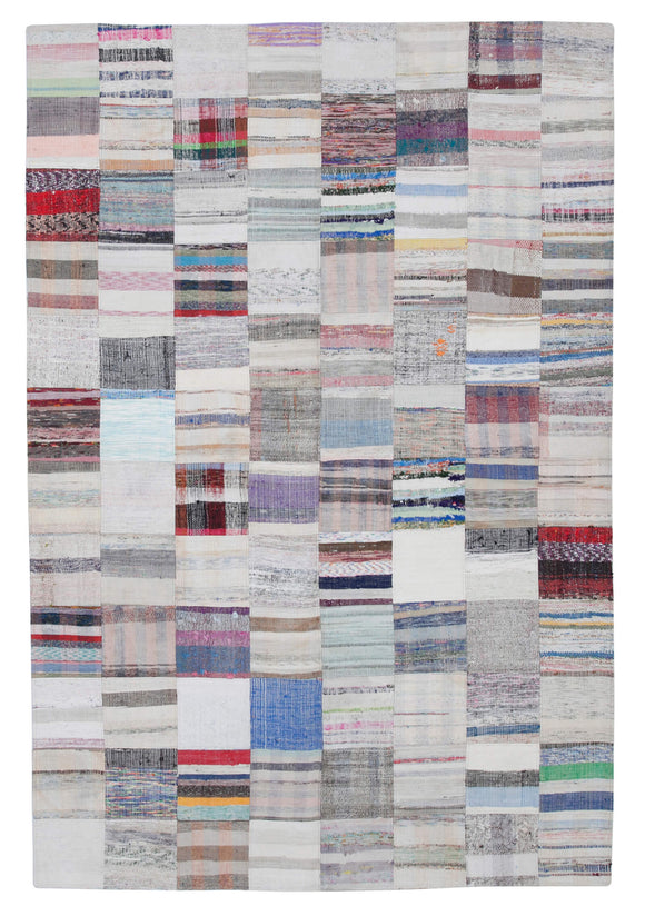 7x10 White Kilim Patchwork Rug - 30370