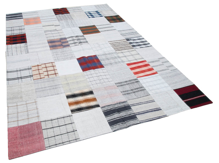 7x10 Beige Kilim Patchwork Rug - 30378