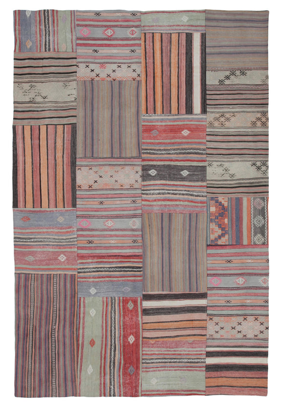 7x10 Brown Kilim Patchwork Rug - 30473