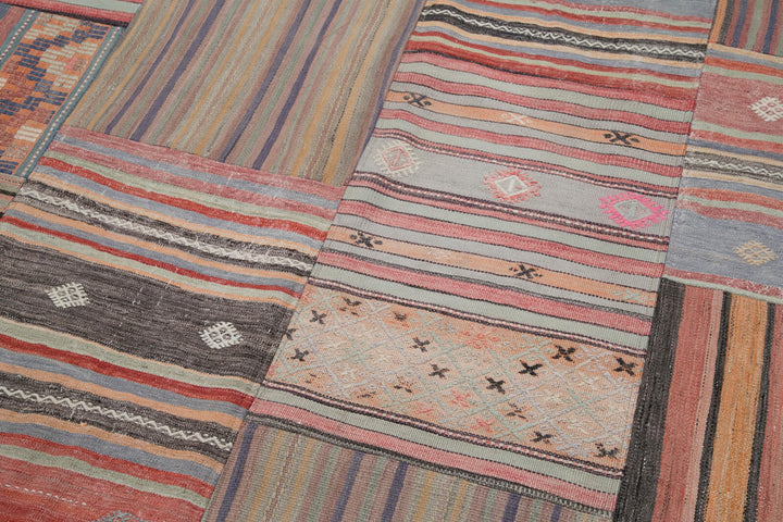 7x10 Brown Kilim Patchwork Rug - 30473
