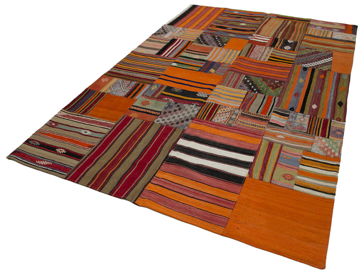 7x10 Orange Kilim Patchwork Rug - 30478