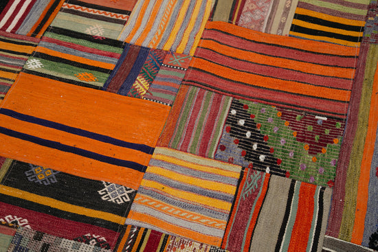 7x10 Orange Kilim Patchwork Rug - 30478
