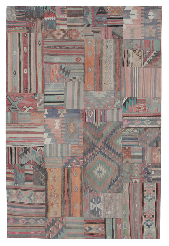 7x10 Brown Kilim Patchwork Rug - 30479