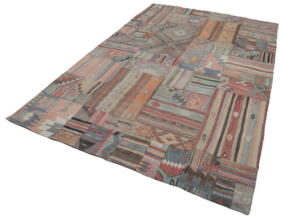7x10 Brown Kilim Patchwork Rug - 30479