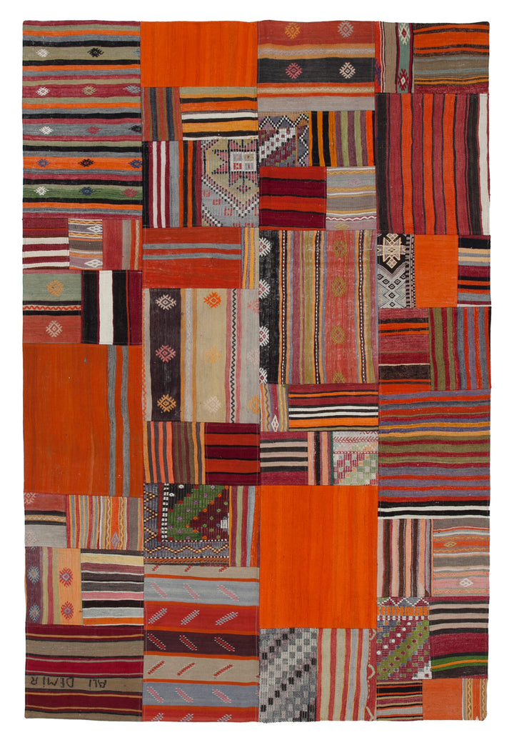7x10 Orange Kilim Patchwork Rug - 30483