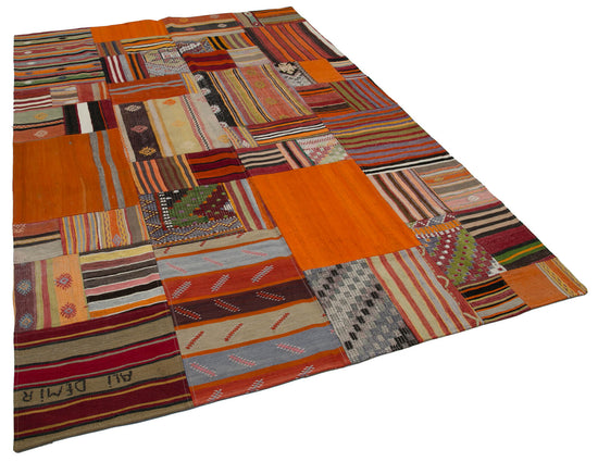 7x10 Orange Kilim Patchwork Rug - 30483