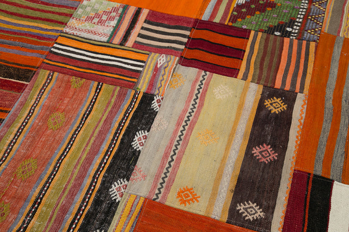 7x10 Orange Kilim Patchwork Rug - 30483