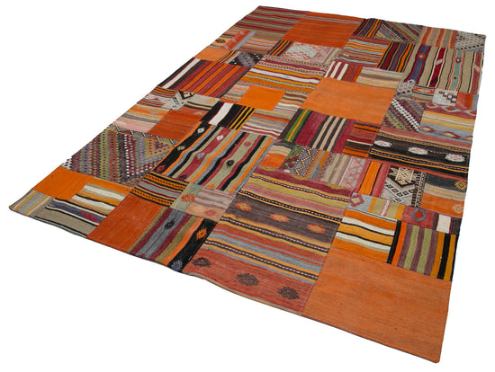 7x10 Orange Kilim Patchwork Rug - 30484