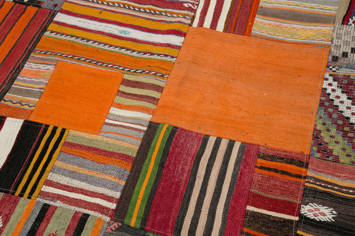 7x10 Orange Kilim Patchwork Rug - 30484