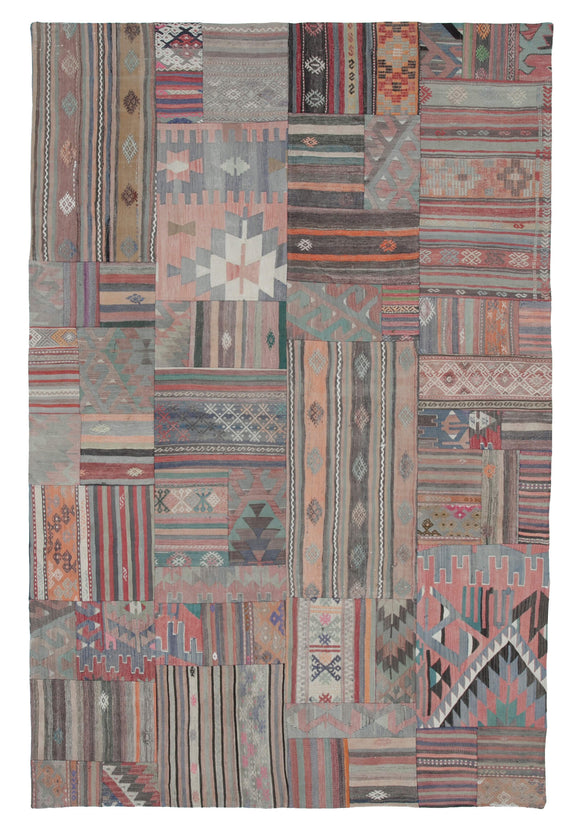 7x10 Brown Kilim Patchwork Rug - 30485
