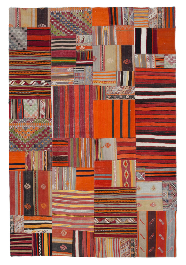 7x10 Orange Kilim Patchwork Rug - 30486