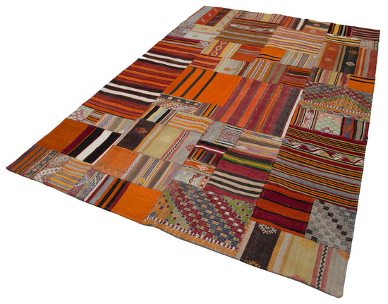 7x10 Orange Kilim Patchwork Rug - 30486