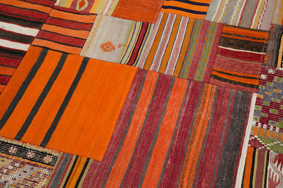 7x10 Orange Kilim Patchwork Rug - 30486