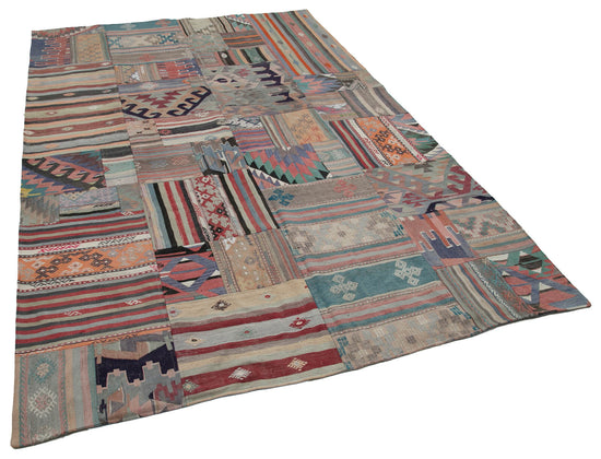 7x10 Beige Kilim Patchwork Rug - 30487