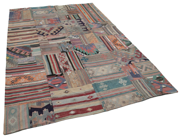 7x10 Beige Kilim Patchwork Rug - 30487