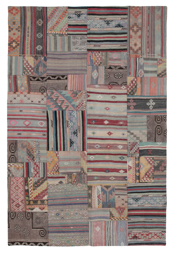7x10 Brown Kilim Patchwork Rug - 30492