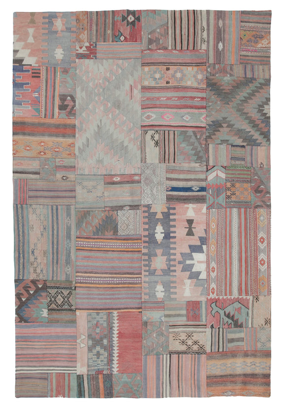 7x10 Beige Kilim Patchwork Rug - 30504