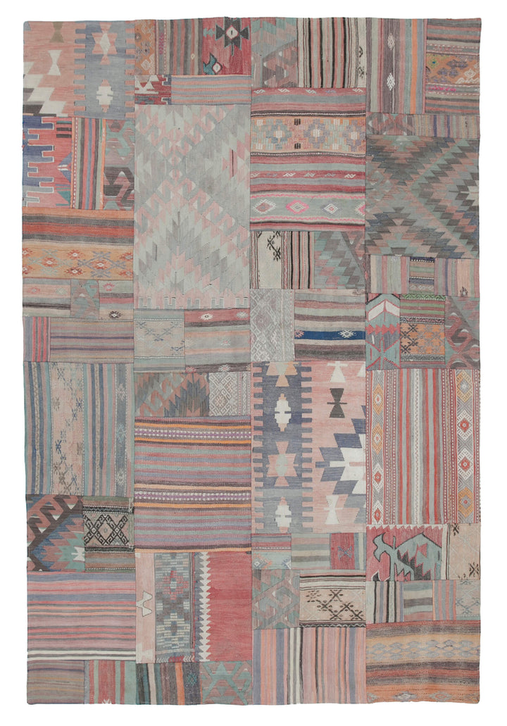 7x10 Beige Kilim Patchwork Rug - 30504