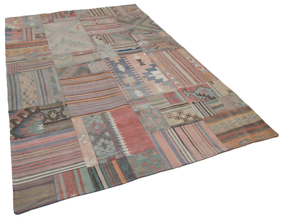 7x10 Beige Kilim Patchwork Rug - 30504