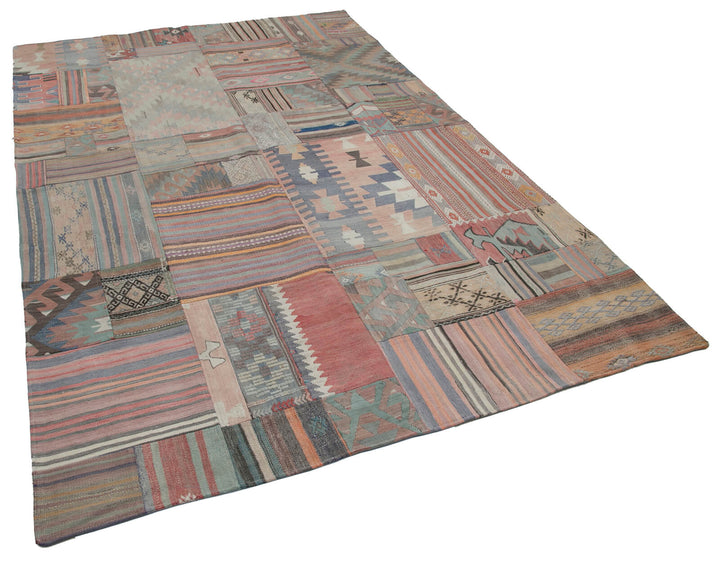 7x10 Beige Kilim Patchwork Rug - 30504