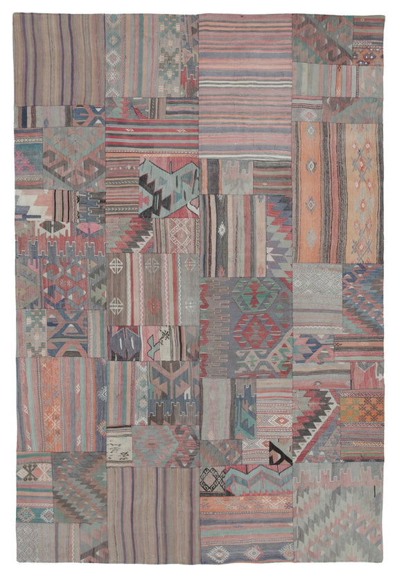 7x10 Beige Kilim Patchwork Rug - 30510
