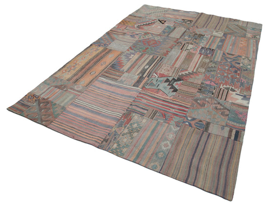 7x10 Beige Kilim Patchwork Rug - 30510