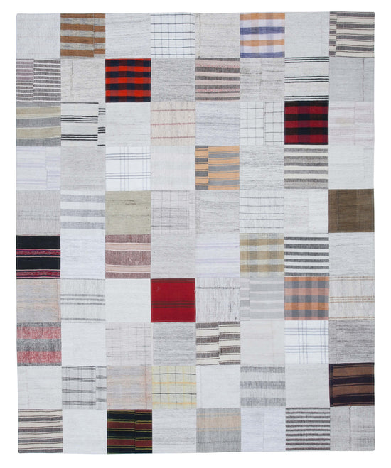 8x10 White Kilim Patchwork Rug - 30532