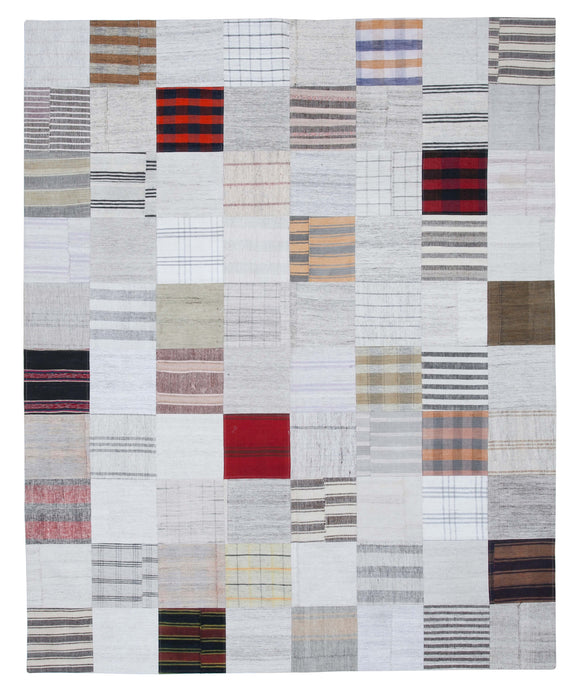 8x10 White Kilim Patchwork Rug - 30532