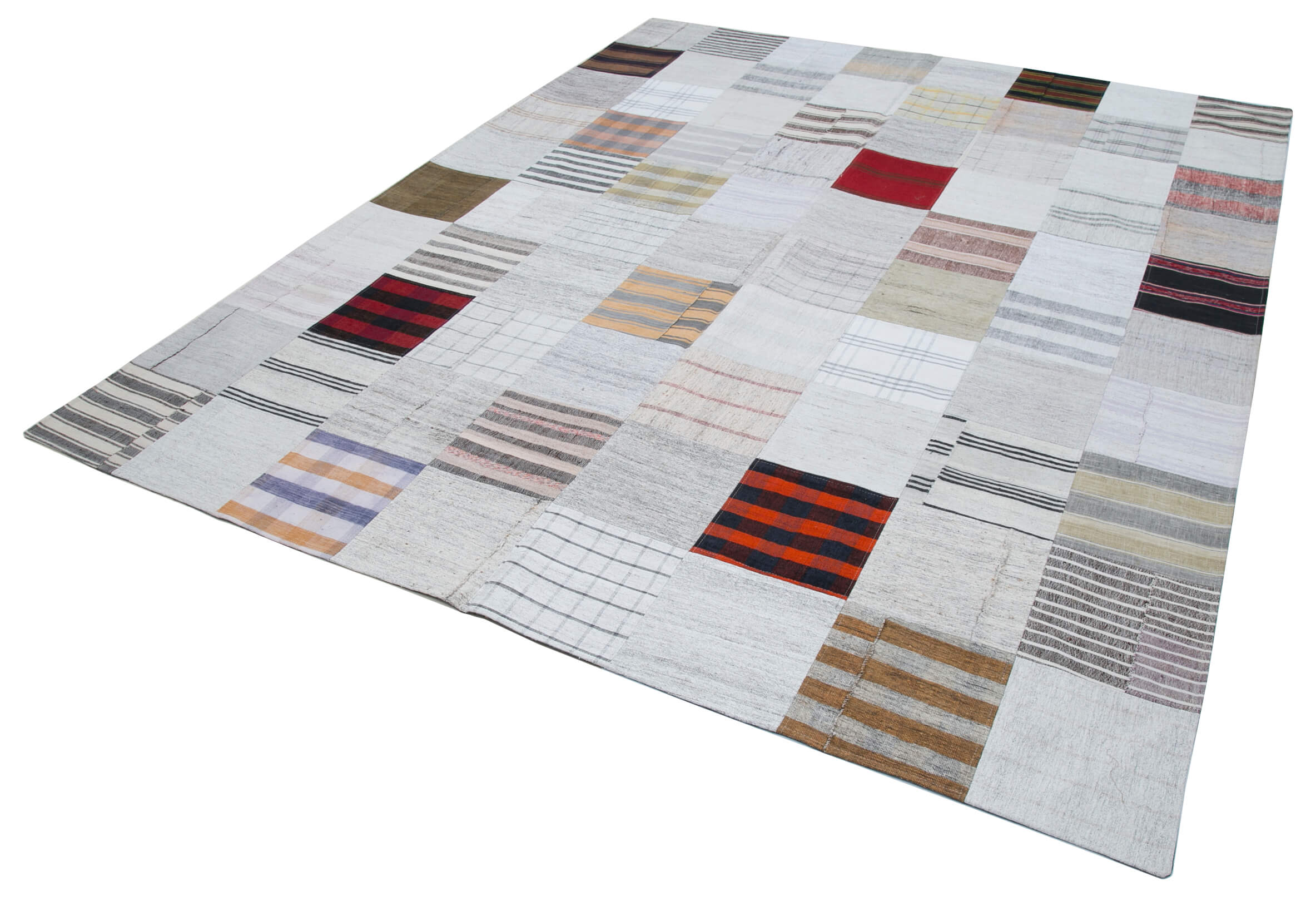 8x10 White Kilim Patchwork Rug - 30532