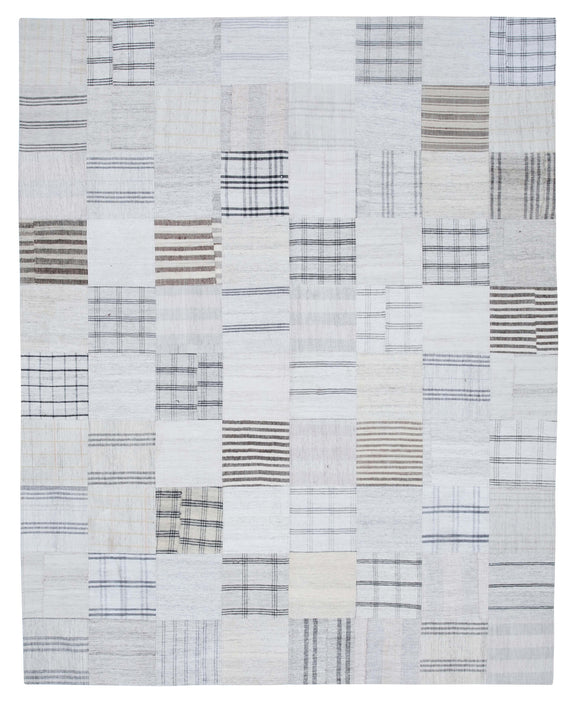 8x10 White Kilim Patchwork Rug - 30533