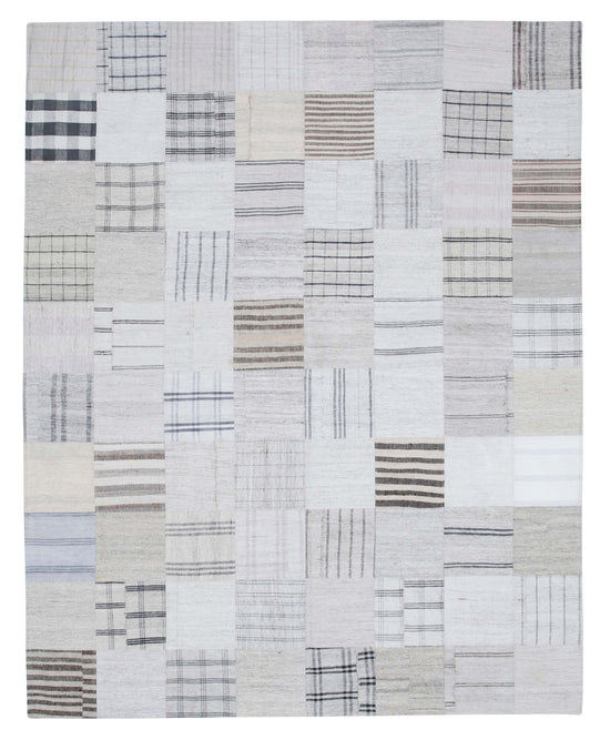 8x10 White Kilim Patchwork Rug - 30535