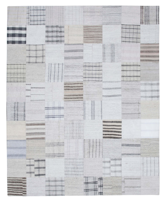 8x10 White Kilim Patchwork Rug - 30535