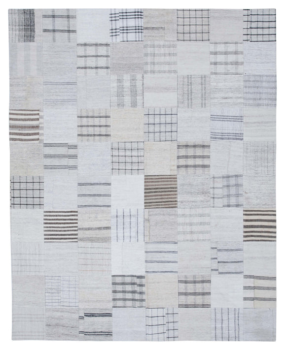 8x10 White Kilim Patchwork Rug - 30537