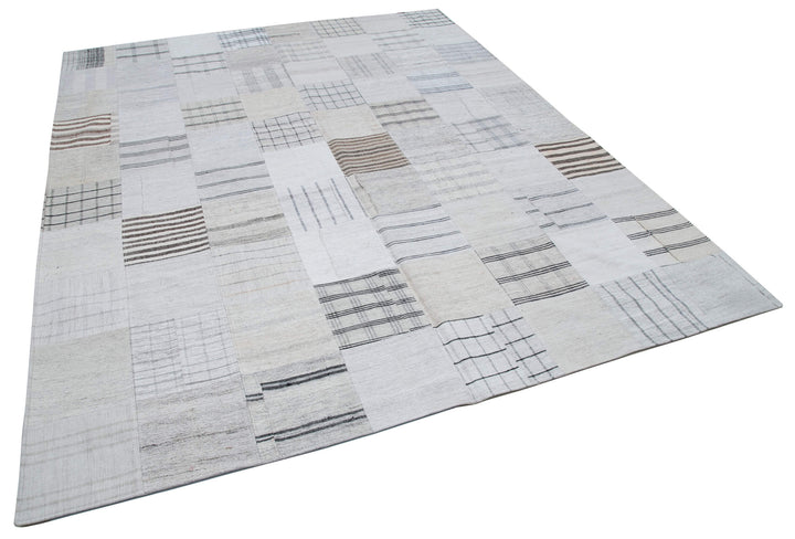 8x10 White Kilim Patchwork Rug - 30537