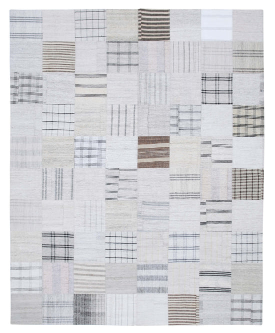 8x10 White Kilim Patchwork Rug - 30540