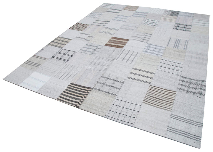 8x10 White Kilim Patchwork Rug - 30540