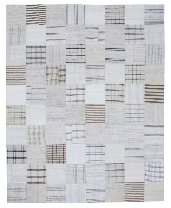8x10 White Kilim Patchwork Rug - 30541