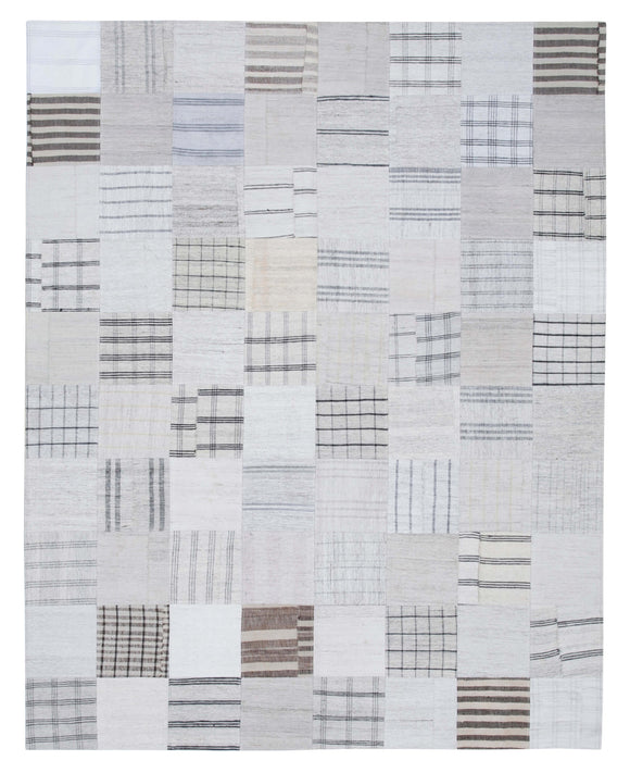 8x10 White Kilim Patchwork Rug - 30542