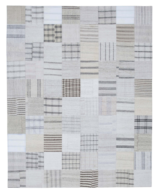 8x10 White Kilim Patchwork Rug - 30543