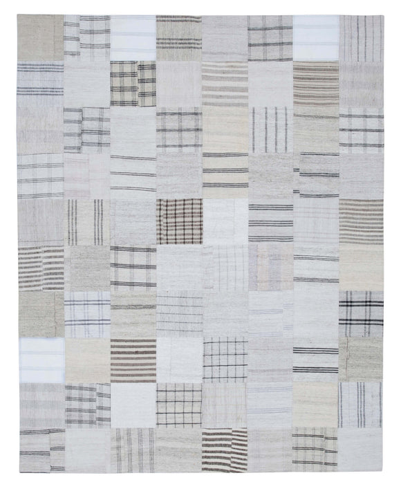 8x10 White Kilim Patchwork Rug - 30543