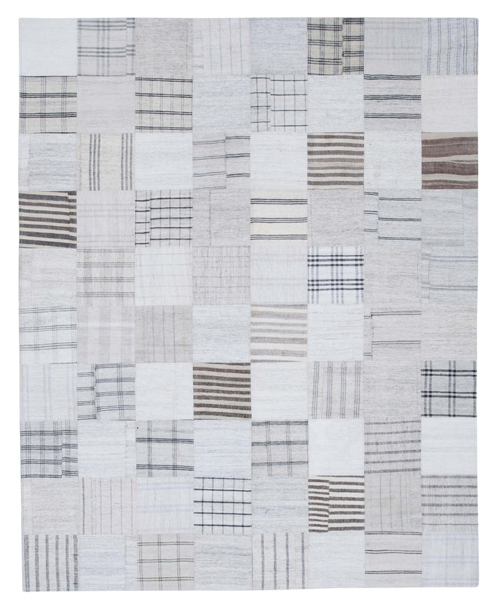 8x10 White Kilim Patchwork Rug - 30544