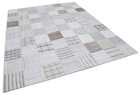 8x10 White Kilim Patchwork Rug - 30544
