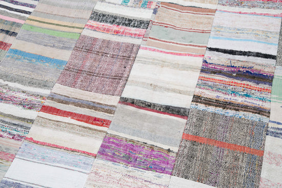 8x11 White Kilim Patchwork Rug - 30551