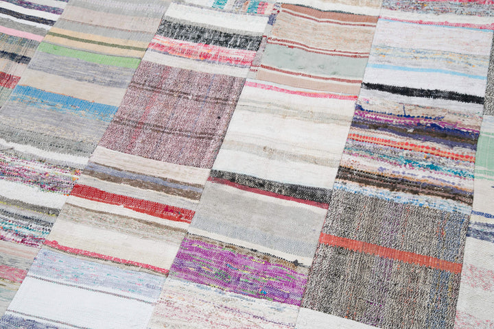 8x11 White Kilim Patchwork Rug - 30551